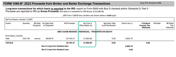 Image of form 1099-B showing cost basis